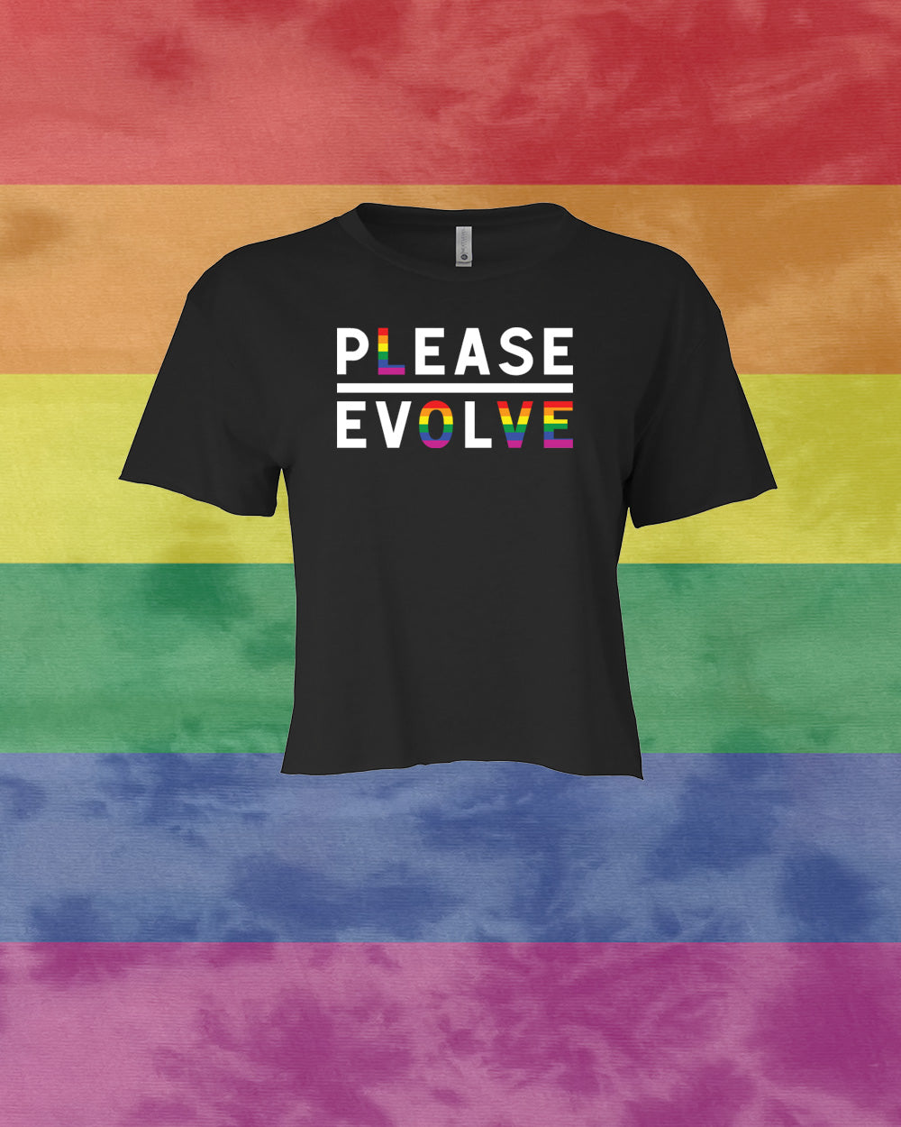 Please Love Tri Blend Crop Black With Pride Logo