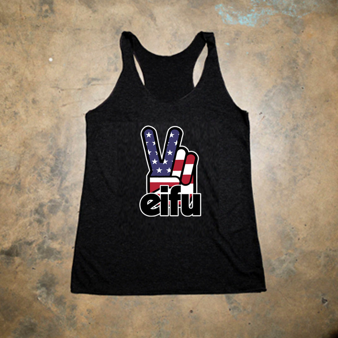 Patriot Pack Peace EIFU x Please Evolve Black Tri Blend Racer Back Tank