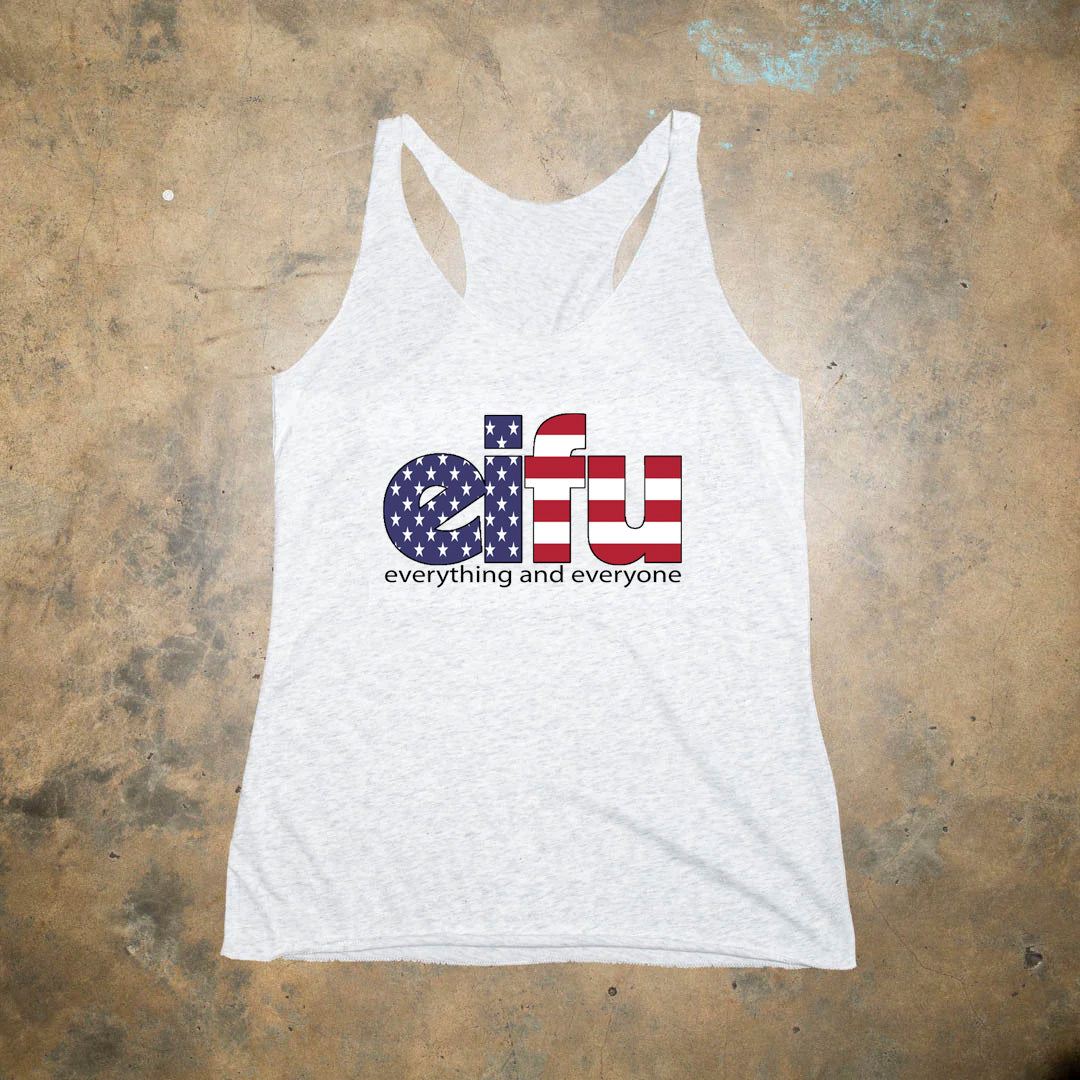 Patriot Pack Flag Logo EIFU x Please Evolve White Heather Tri Blend Racer Back Tank