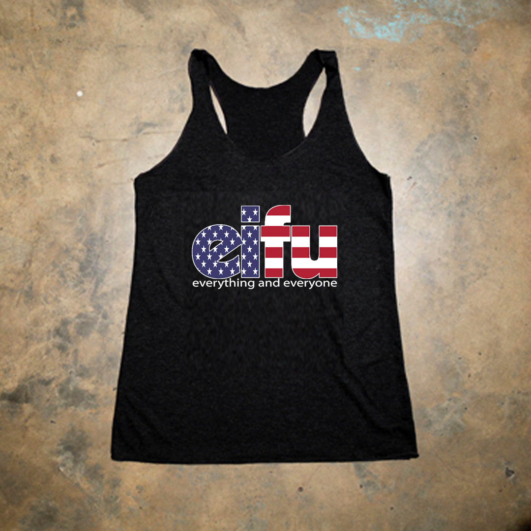 Patriot Pack Flag Logo EIFU x Please Evolve Black Tri Blend Racer Back Tank