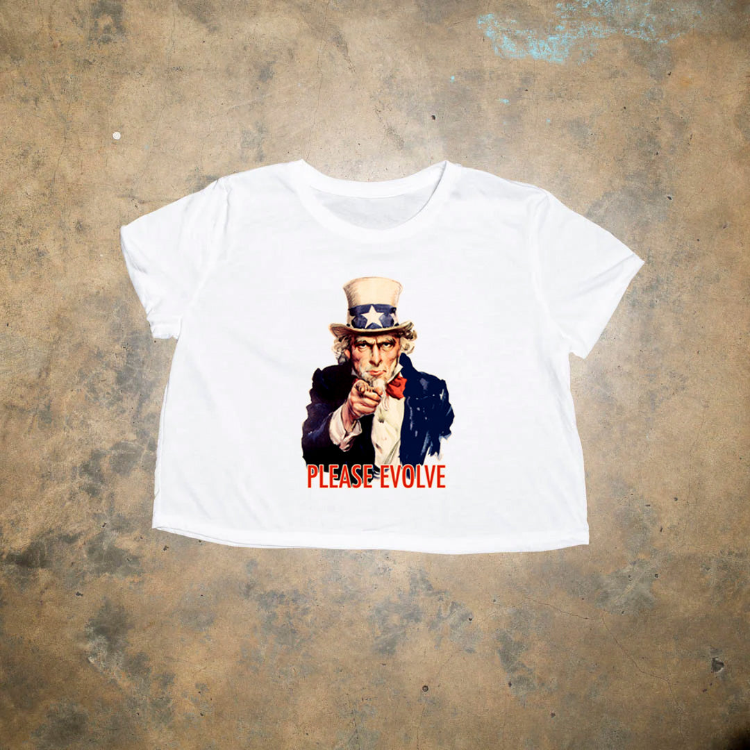 Patriot Pack Uncle Sam Please Evolve White Tri Blend Crop