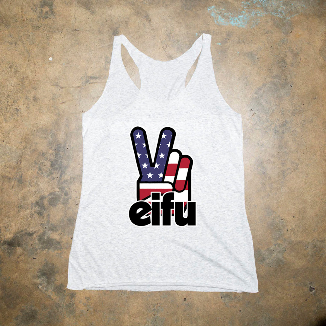 Patriot Pack Peace EIFU x Please Evolve White Heather Tri Blend Racer Back Tank