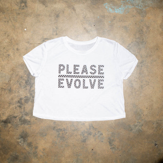 Everyone’s a winner in the classic black white checker print. Super soft white tri blend crop.