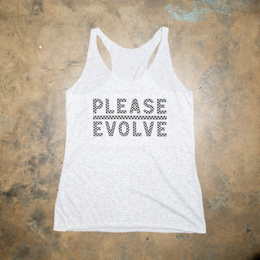 Everyone’s a winner in the classic checker print.. Heather Gray tri blend racer back. Super soft for a vintage look and feel. Original logo in black white checker colorway.