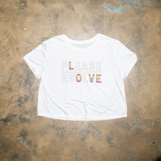 Super soft and comfy white tri blend crop. white black stroke and PRIDE colorway. Look for the limited edition colorways to benefit nonprofits.