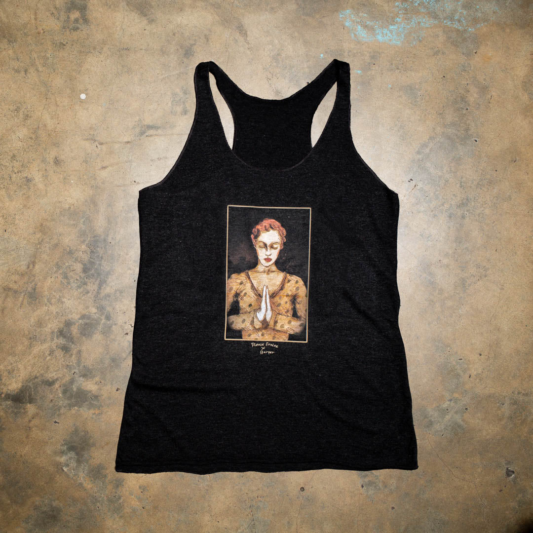 Please Evolve x Peter Barger artist collab. Visit www.peterbarger.com for his new book and original artwork. Black tri blend racer back. Super soft for a vintage look and feel.