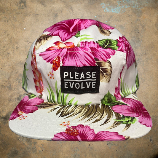 Please Evolve 5 Panel Hat White Pink Floral