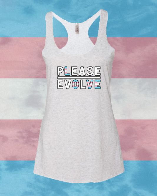 Please Love White Tri Blend Racer Back with Transgender Logo FREE SHIPPING