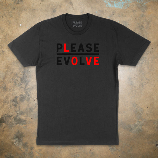 Please Love Tee Black Red Logo
